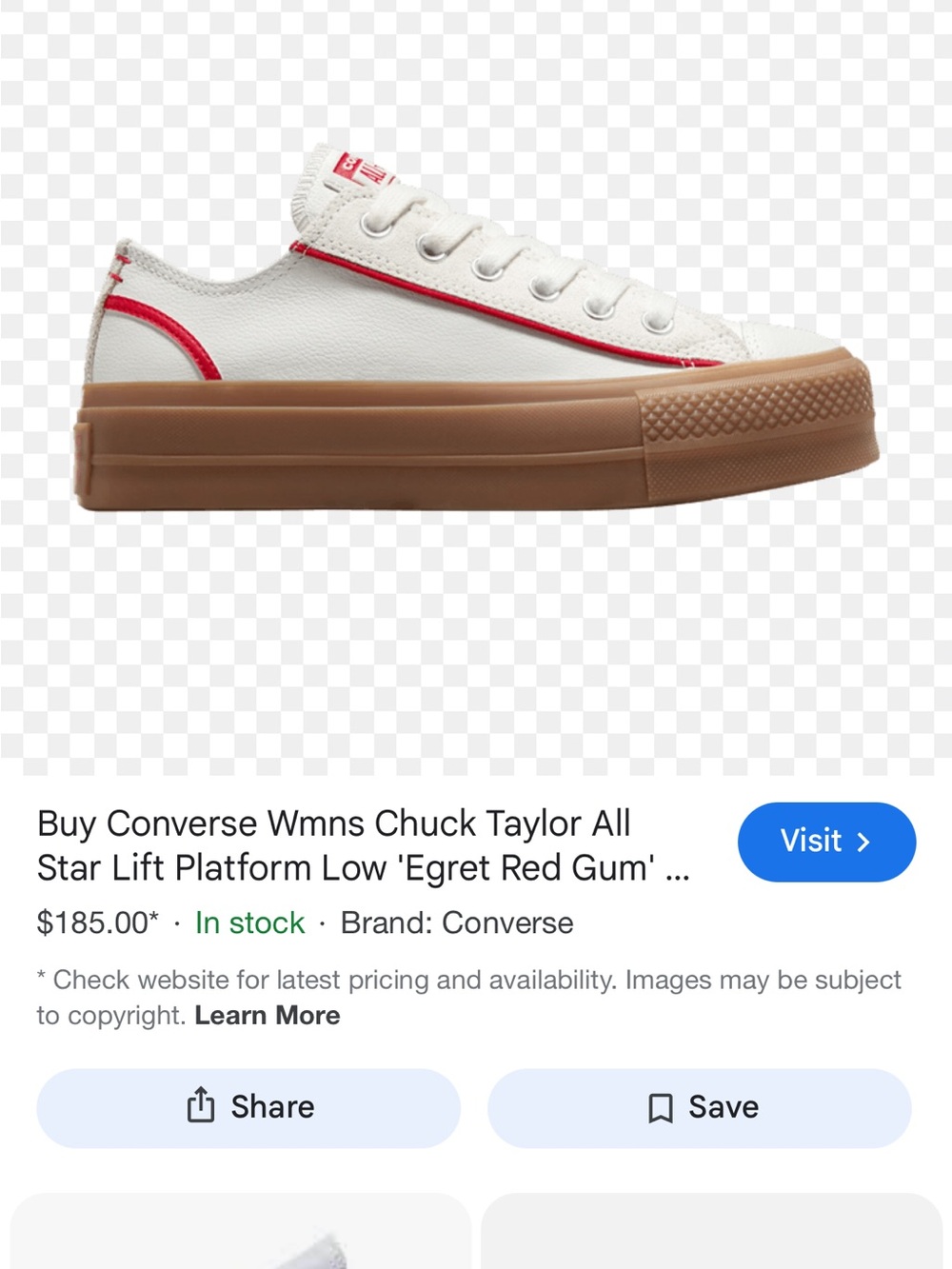Converse women’s  platform Sneakers - White leather with Gum Sole and Red Trim - Picture 4 of 4